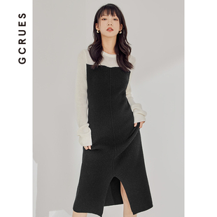 gcrues慵懒风套头毛衣女(毛，衣女)秋冬季2024韩系连衣裙小众中长款裙子
