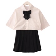 夏装韩国复古学院风日系制服，短袖衬衫黑白，套装百褶裙两件套女