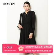 HONRN/红人春秋气质长袖修身显瘦黑色针织拼接连衣裙女HH11OL458