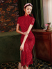 红色旗袍2023年改良复古中国风，敬酒服新娘结婚回门长款连衣裙