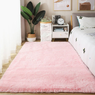 地垫卧室床边地毯粉色少女，床边毯长绒毛，家用房间客厅全满铺可定制