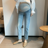 氧气蓝~孕妇牛仔裤外穿韩国时尚显瘦春秋装，弹力九分直筒烟管裤子