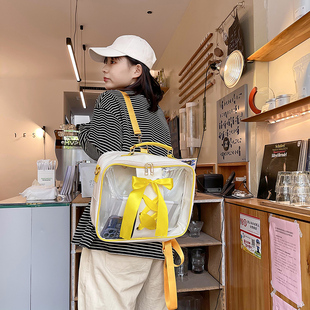 日系撞色透明痛包原宿少女可爱JK双肩包学生斜跨娃娃外出手提书包