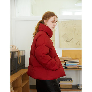 徐莫西(徐莫西)红色立领，a字柔软羽绒服，加厚保暖系扣设计感气质面包服外套