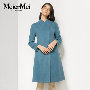 玫而美时尚简洁气质修身绵羊毛羊绒，双面呢大衣女中长款mdds42900