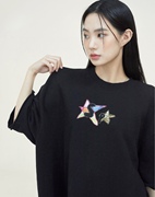 韩国原面料SP23春夏星星T恤连衣裙韩版短袖设计感小众宽松女