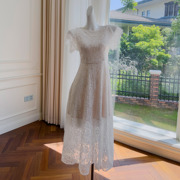 白色连衣裙夏气质(夏气质，)甜美性感蕾丝，镂空a字裙长裙通勤高级感清新
