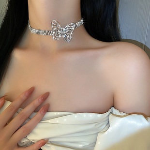 欧美满钻蝴蝶短款项链，颈链女个性网红夸张气质设计感锁骨链项饰潮