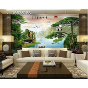瓷砖背景墙大型山水风景，画迎客松中式客厅电视，背景墙砖画人间仙境