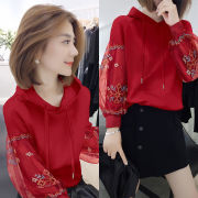 欧洲站灯笼袖印花连帽卫，衣女2023春秋欧货韩版宽松时尚卫衣衫
