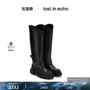 lost in echo复古西部风星星底显瘦大筒围骑士靴时装长筒靴子女