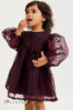NEXT英国女童装23冬女宝紫红色提花欧根纱礼服公主裙连衣裙