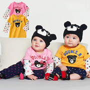 ()miki瑶春秋款中小女儿童，db黑熊全棉星星，假两件拼接长袖t恤