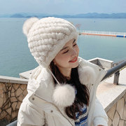 韩版女秋冬獭兔毛皮草帽时尚帽子保暖甜美可爱护耳帽加厚网红帽