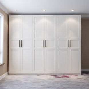 衣柜现代简约家用卧室，白色柜子实木质，2024六门成品大衣橱