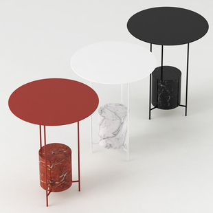 设计师边几圆形极简角几大理石，铁艺茶几北欧创意红色小圆桌床头柜