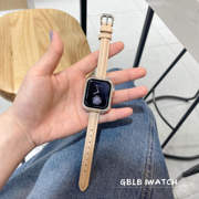 适用applewatchS8苹果手表表带超仟细真皮透气小蛮腰76SE5432钻壳