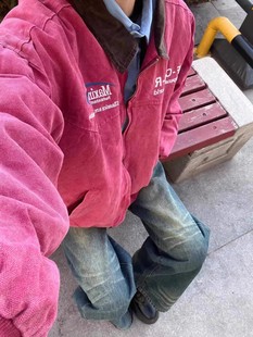 玫粉色翻领美式复古工装外套男春秋2024年设计感小众夹克上衣