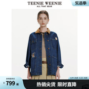 TeenieWeenie小熊女装2024春装翻领复古摩登中长款牛仔外套女