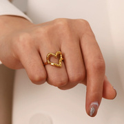法式戒指女设计小众，ins博主同款锤纹，爱心潮流钛钢镀金不掉色戒指