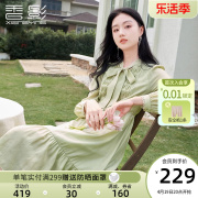 香影小清新绿色连衣裙，女2024春季蝴蝶结，a字法式茶系收腰裙子