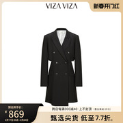 商场同款vizaviza春季2024女装，精致风收腰西装连衣裙女