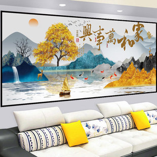 客厅装饰画3d立体墙贴画，自粘沙发背景墙，现代简约轻奢山水壁画贴纸