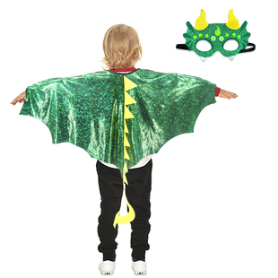 万圣节小恐龙装扮翅膀面具服饰套装亮闪绿色蓝色秋季运动会男孩酷