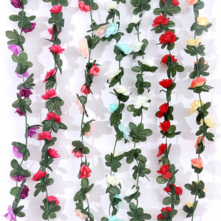 45头玫瑰花假花藤蔓藤条空调吊顶塑料蔷薇壁挂室内装饰绢花仿真花