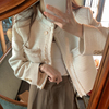 韩国chic秋冬法式小香风圆领金属纽扣设计宽松长袖粗花呢短外套女