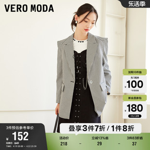 Vero Moda奥莱春秋黑白格纹直筒通勤西装西服上衣外套女