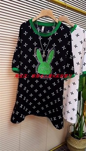 2022年夏季韩版时尚洋气，志轻女生雪纺花烫钻兔圆领短袖中长款大衫