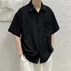 韩版高街帅气短袖衬衫，男夏季薄款潮流ulzzang百搭休闲五分袖衬衣