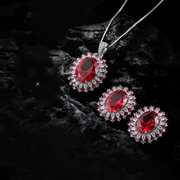彩宝系列蓝色红色复古耳环项链，两件套时尚大气高级感个性网红饰品