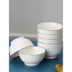 碗家用吃饭陶瓷米饭碗欧式金边白瓷面碗大号汤碗餐具套装可微波