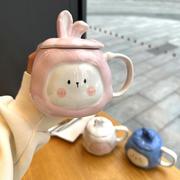 卡通陶瓷马克杯子带盖兔兔家用办公室喝水早餐咖啡杯情侣杯
