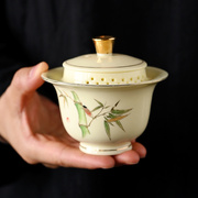 功夫茶盖碗茶杯套装陶瓷羊脂玉白瓷手抓壶家用茶碗防烫带盖泡茶器