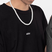 acity喜城复古白色珍珠，短款项链欧美嘻哈，锁骨小众男女颈链ins配饰