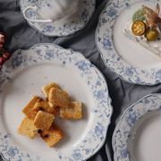西式荷口花边盘蓝花小清新家用陶瓷，餐具釉中彩菜盘汤盘碗茶杯碟子