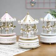 旋转木马天空之城音乐盒，八音盒创意木质家居摆件，粉色少女礼物生日