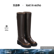 lost in echo设计师品牌秋冬显瘦圆头牛皮高筒长筒靴子骑士靴增高