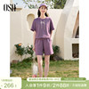 osa欧莎紫色运动休闲套装，女夏季设计感圆领，短袖t恤短裤两件套