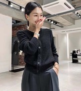 娜娜家韩国2022秋季圆领单排扣宽松金线，毛衣针织衫