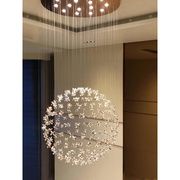 别墅复式楼客厅水晶吊灯楼梯中空圆球形现代简约挑空餐厅创意