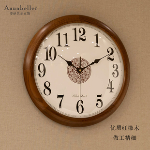 新中式实木钟表挂钟客厅挂表壁时钟，静音墙表挂墙中式钟简约(钟简约)石英钟