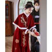 新中式旗袍敬酒服2024冬季长袖，加绒红色新娘结婚礼服女高级感