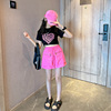 夏季女童百搭短袖上衣2023韩版时髦儿童时尚工装裙子两件套装