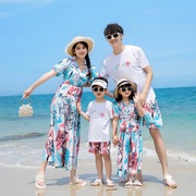 网红亲子装夏装一家三口四口波西米亚母女连衣裙旅游度假沙滩套装