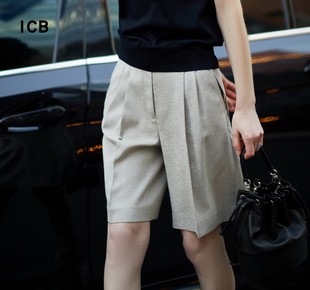 icb日系夏季通勤职业ol宽松休闲五分中裤腰带款西装短裤商场同款