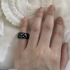质感宽版黑色镶钻尾戒戒指，ins指环时髦气质小众ins指环女不掉色